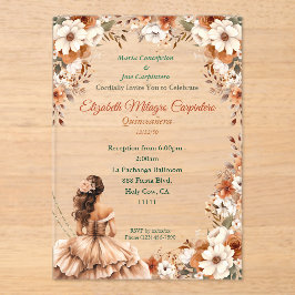 Champagne Beige Boho Quinceañera Acryl Uitnodigingen