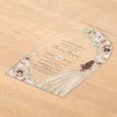 Champagne Beige Crème Bloemen Prinses Quinceañera Acryl Uitnodigingen (Laagn)