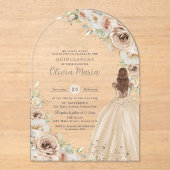 Champagne Beige Crème Bloemen Prinses Quinceañera Acryl Uitnodigingen (Voorkant)