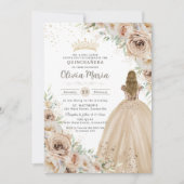 Champagne Beige Crème Bloemen Prinses Quinceanera Kaart (Voorkant)