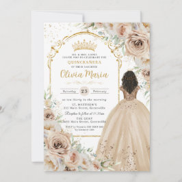 Champagne Beige Crème Bloemen Prinses Quinceañera Kaart