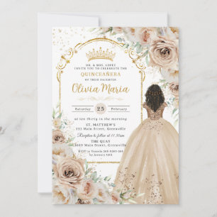 Champagne Beige Crème Bloemen Prinses Quinceañera Kaart