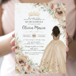 Champagne Beige Crème Bloemen Prinses Quinceañera Kaart