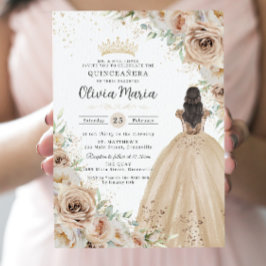 Champagne Beige Crème Bloemen Prinses Quinceañera Kaart