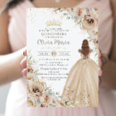 Champagne Beige Crème Bloemen Prinses Quinceañera Kaart