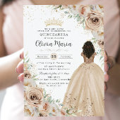 Champagne Beige Crème Bloemen Prinses Quinceañera Kaart