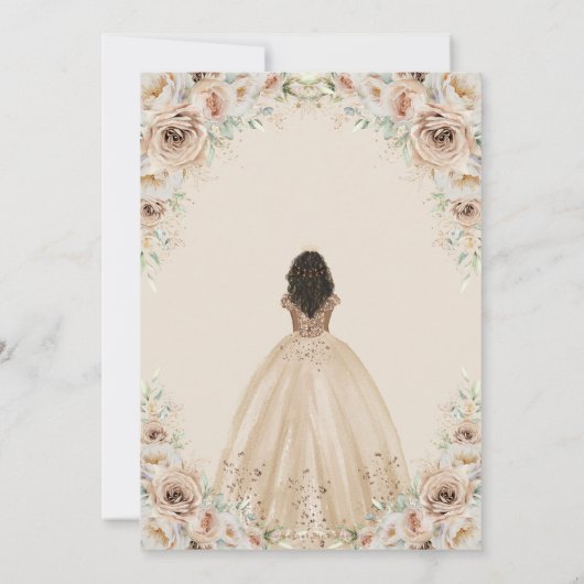 Champagne Beige Crème Bloemen Prinses Quinceañera Kaart (Achterkant)