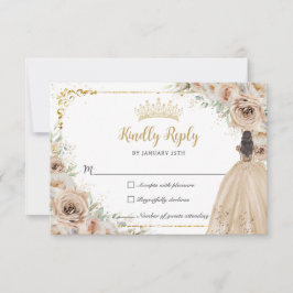 Champagne Beige Crème Bloemen Prinses Quinceañera RSVP Kaartje