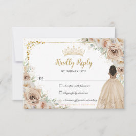 Champagne Beige Crème Bloemen Prinses Quinceañera RSVP Kaartje