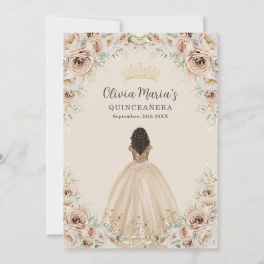 Champagne Beige Crème Bloemen Prinses Quinceañera Save The Date (Achterkant)