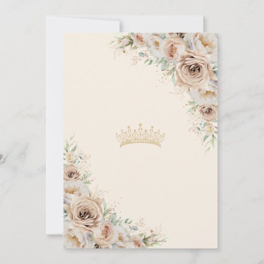 Champagne Beige Crème Goud Bloemen Quinceañera Save The Date (Achterkant)