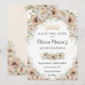 Champagne Beige Crème Goud Bloemen Quinceañera Save The Date (Voorkant / Achterkant)