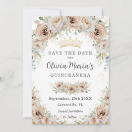 Champagne Beige Crème Goud Bloemen Quinceañera Save The Date