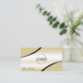 Champagne Beige Curved Decor Lines Logo en foto Visitekaartje (Staand voorkant)