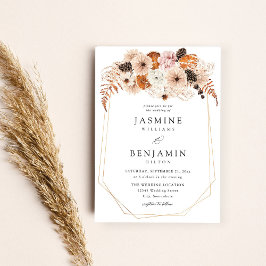 Champagne Beige en Oranje bijtende Floral Wedding Kaart