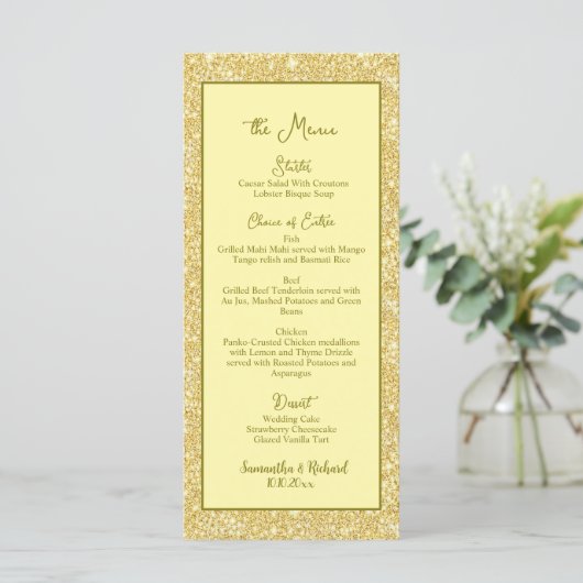 Champagne Beige Gold Glitter 4x9" Wedding Menu (Staand voorkant)