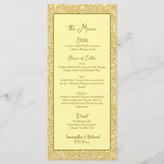 Champagne Beige Gold Glitter 4x9" Wedding Menu (Voorkant)