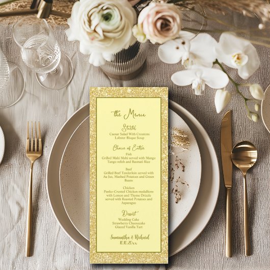 Champagne Beige Gold Glitter 4x9" Wedding Menu
