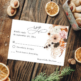 Champagne Beige & Oranje Rustieke Bloemen geen maa RSVP Kaartje