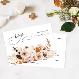 Champagne Beige & Oranje Rustieke Bloemen met Maal RSVP Kaartje