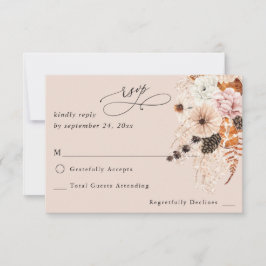Champagne Beige & Sinaasappel Rustiek Bloemen no M RSVP Kaartje