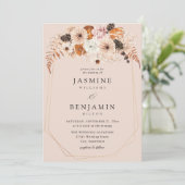 Champagne Beige & Sinaasappel rustieke bloemenbrui Kaart (Staand voorkant)