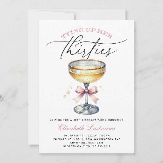 Champagne bindt haar 40ste verjaardag kaart (Voorkant)