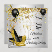 Champagne Birthday party Gold high Heels Silver Kaart (Voorkant / Achterkant)