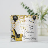 Champagne Birthday party Gold high Heels Silver Kaart (Staand voorkant)