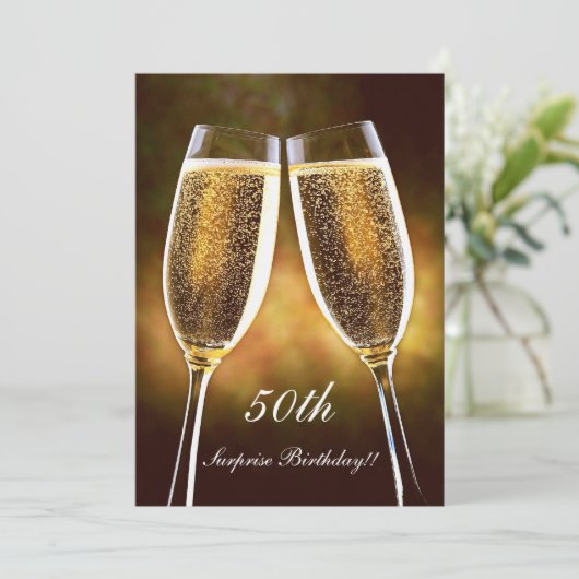 Champagne Birthday Uitnodiging (Staand voorkant)