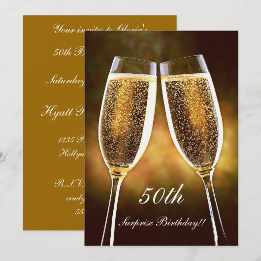 Champagne Birthday Uitnodiging (Voorkant / Achterkant)