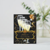 Champagne Black Gold Balloons Birthday Kaart (Staand voorkant)