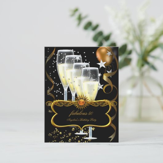 Champagne Black Gold Balloons Birthday Kaart (Staand voorkant)