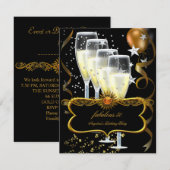 Champagne Black Gold Balloons Birthday Kaart (Voorkant / Achterkant)