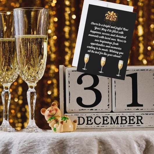 Champagne Black & Gold Nieuwjaarsgroet Feestdagenkaart