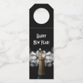 Champagne Black & White Bokeh Bottle Hanger Label (Voorkant)