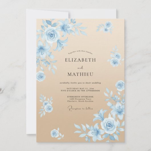 Champagne Blauw Romantisch Kust Bruiloft Kaart (Voorkant)