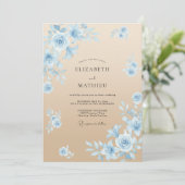 Champagne Blauw Romantisch Kust Bruiloft Kaart (Staand voorkant)