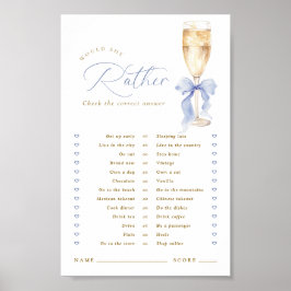 Champagne Blauwe Strik Zou Ze Liever Spel Digitaal Poster