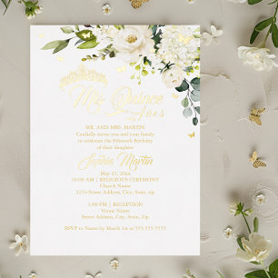 Champagne Bloem Goud Mis Quince Quinceanera Folie Uitnodiging
