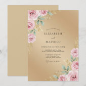Champagne Bloemblad Roze Rozen Bruiloft Kaart (Voorkant / Achterkant)