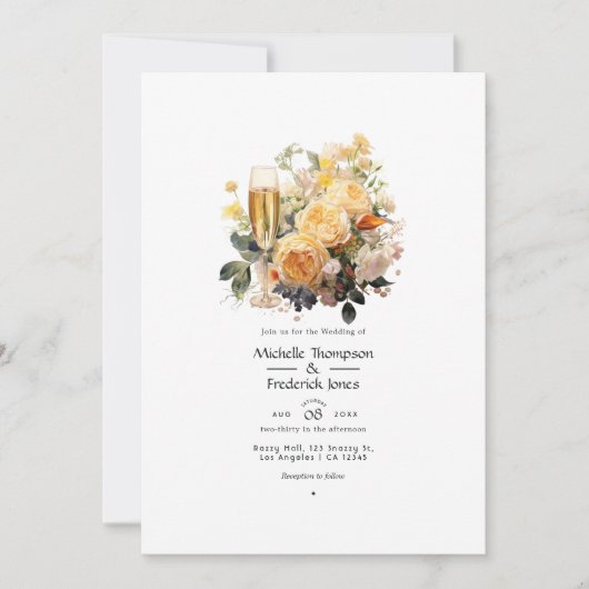 Champagne Bloemen Bruiloft Kaart (Voorkant)