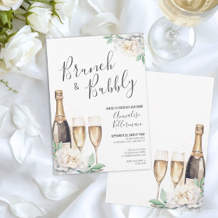 Champagne Bloemen Brunch En Bruisende Bruidsuitnod Kaart