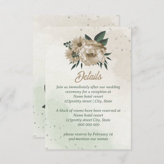 champagne bloemen groen voor bruiloft informatiekaartje (Voorkant / Achterkant)