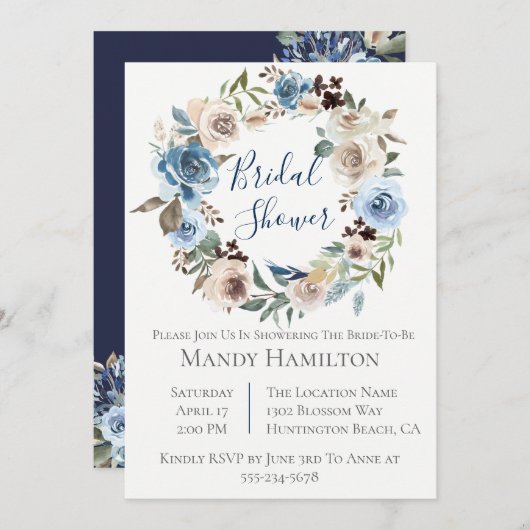 Champagne Bloemen Krans Bruids Douche Uitnodiging (Voorkant / Achterkant)