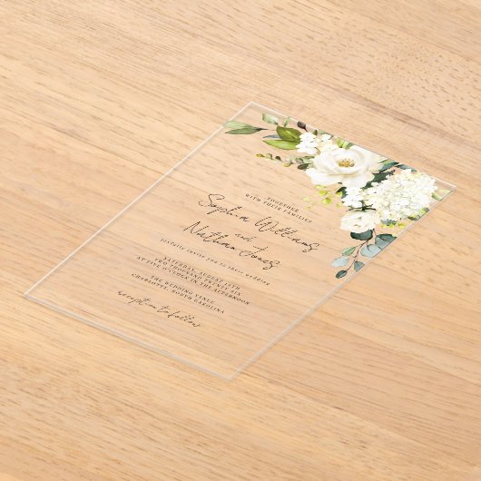 Champagne bloemenbruiloft acryl uitnodigingen (Laagn)
