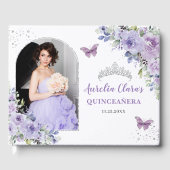Champagne Bloemenvlinders Quinceañera Foto Gastenboek (Voorkant)