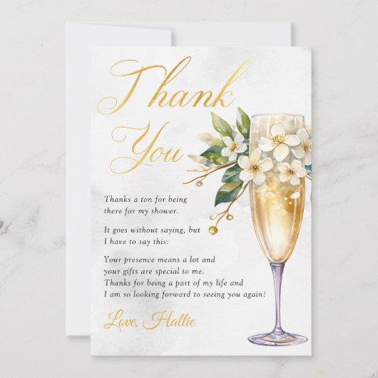 Champagne Bloemige Brunch En Bruisende Bruidsfeest Bedankkaart (Voorkant)
