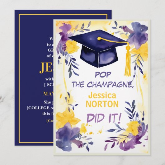 🎓Champagne Blooms Graduation  Kaart (Voorkant / Achterkant)