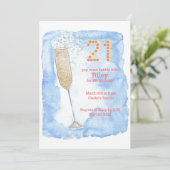 Champagne blue 21e verjaardagsuitnodiging kaart (Staand voorkant)